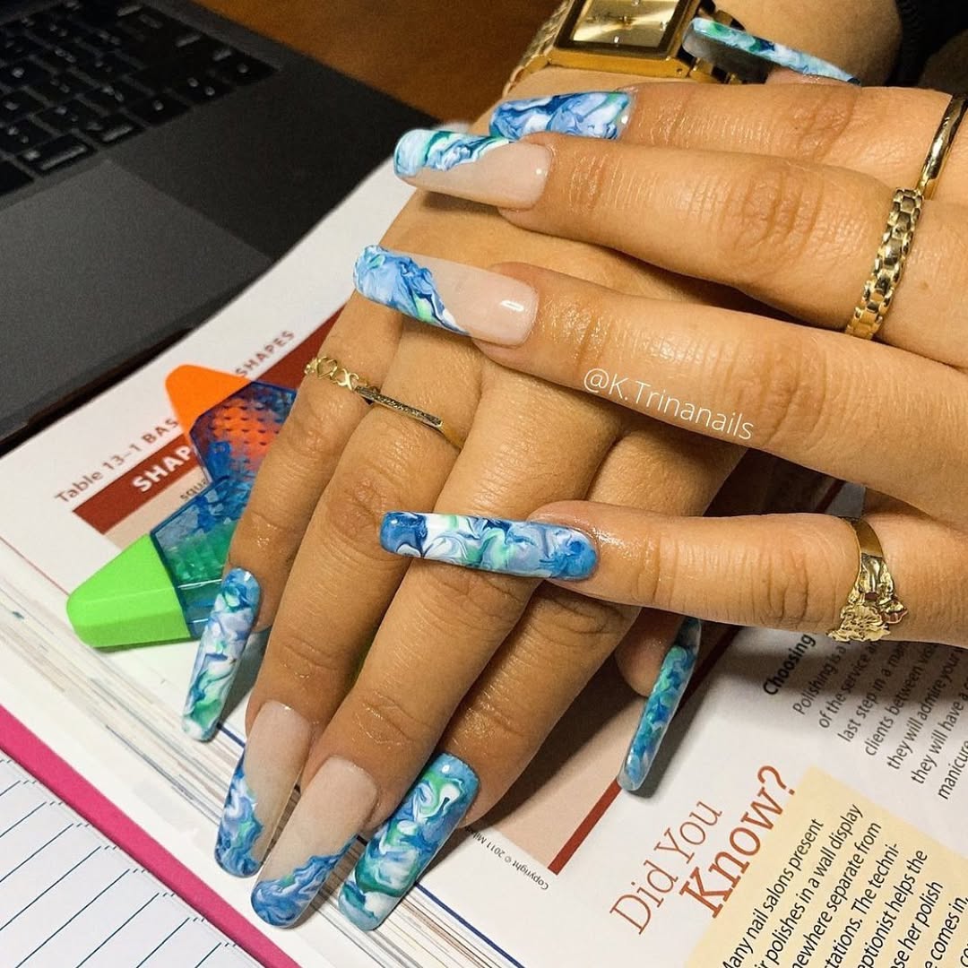 Blue marble coffin nails